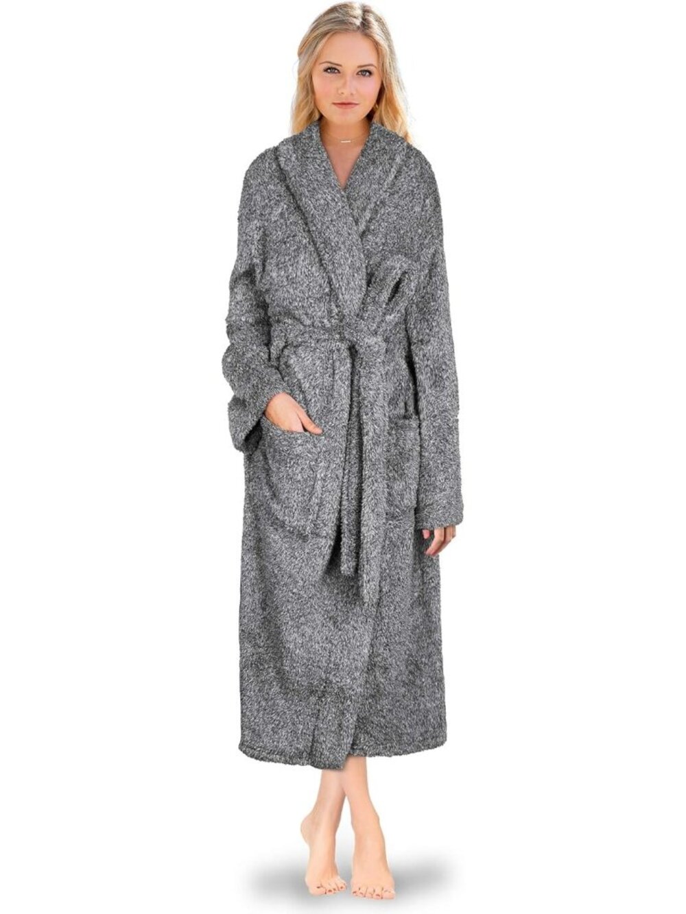〽️Women's Bathrobe Heather Gray Fleece Luxury Warm Fluffy Sherpa Shaggy Robes